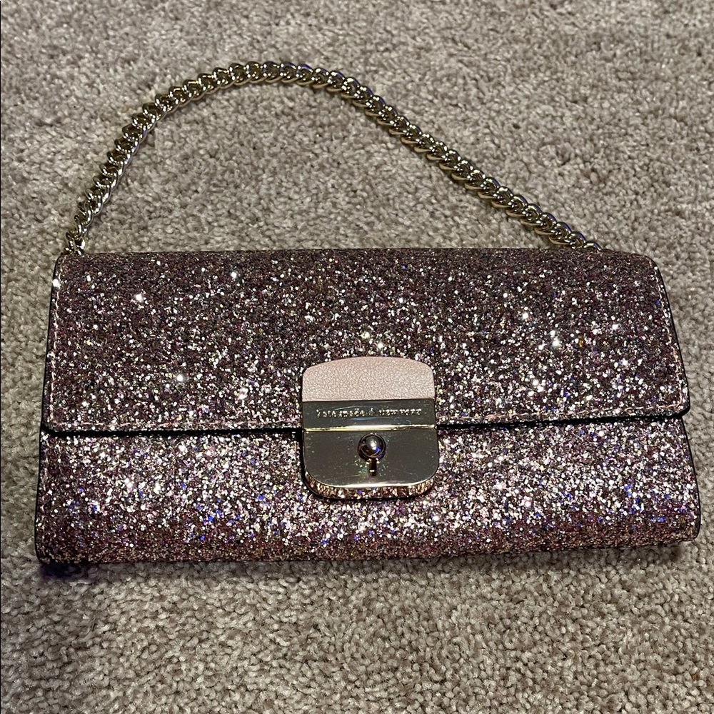 kate spade Glittering Pink Clutch with Chain